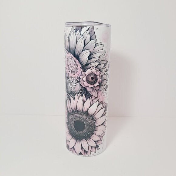 Pink Skull & Sunflower Tumbler – Sublimated by Scott Heil (The Crowing Hen) 🖤 - Picture 3 of 6